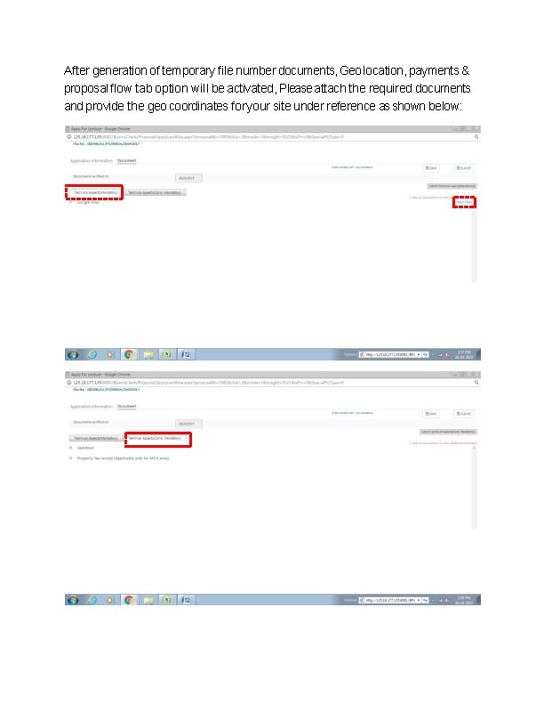 After generation of temporary file number documents, Geo location, payments & proposal flow tab