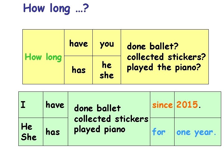 How long …? have you has he she How long I have He She