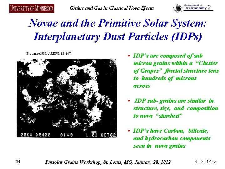 Grains and Gas in Classical Nova Ejecta Novae and the Primitive Solar System: Interplanetary