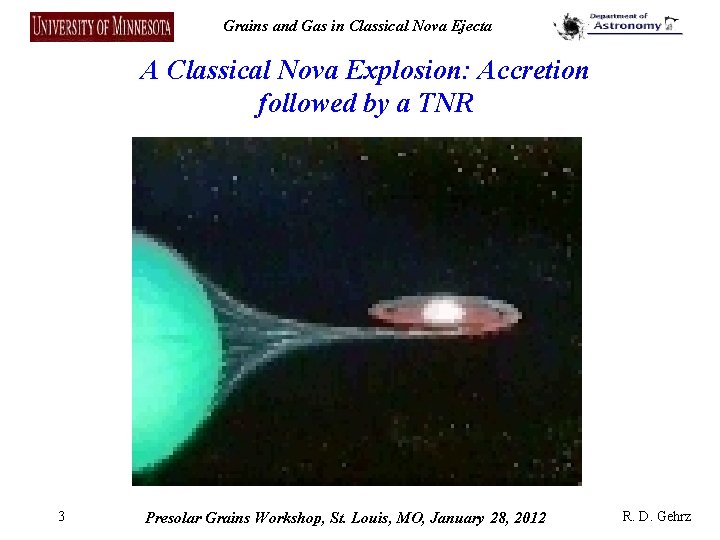 Grains and Gas in Classical Nova Ejecta A Classical Nova Explosion: Accretion followed by