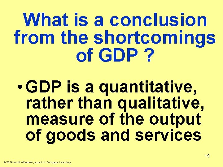 What is a conclusion from the shortcomings of GDP ? • GDP is a