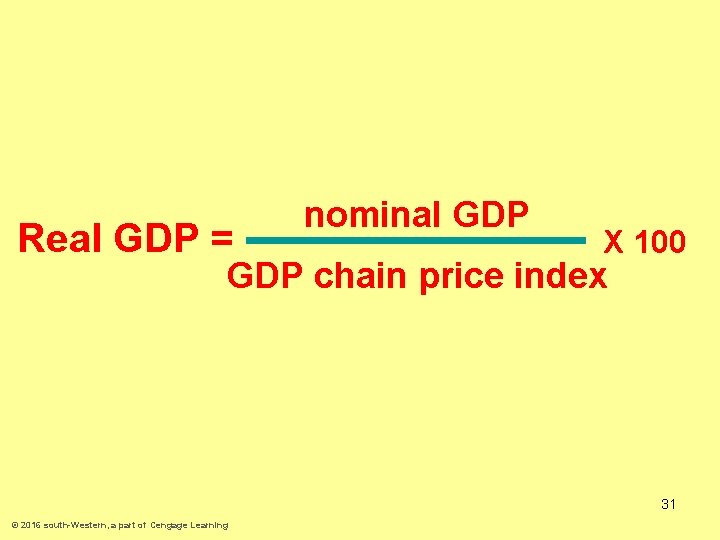Real GDP = nominal GDP X 100 GDP chain price index 31 © 2016