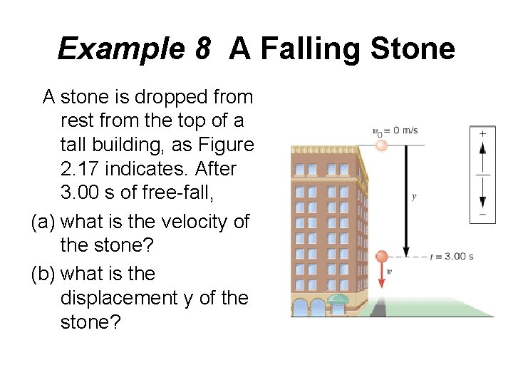 Example 8 A Falling Stone A stone is dropped from rest from the top