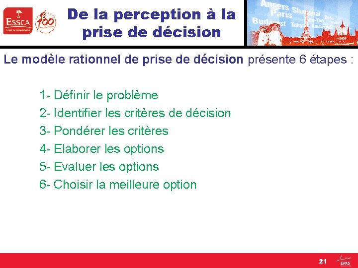 De la perception à la prise de décision Le modèle rationnel de prise de