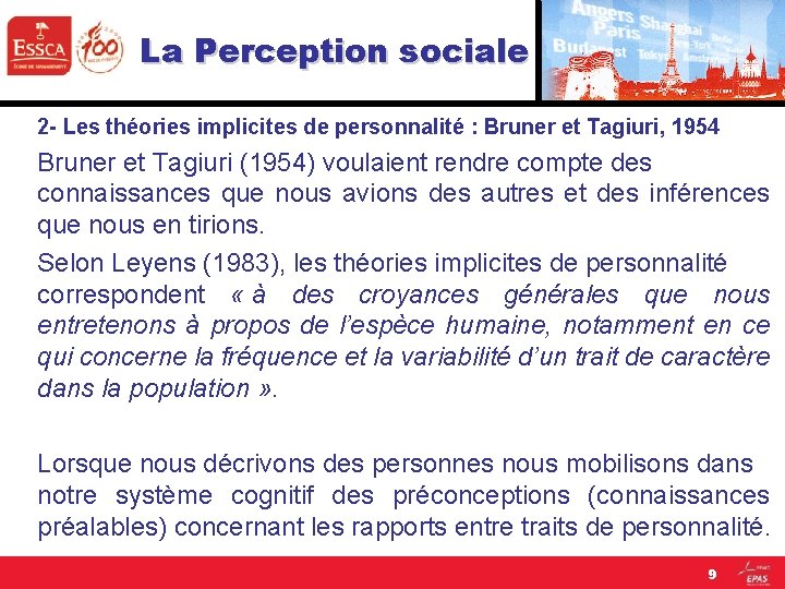 La Perception sociale 2 - Les théories implicites de personnalité : Bruner et Tagiuri,