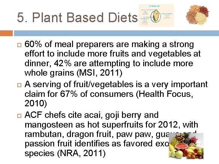 5. Plant Based Diets 60% of meal preparers are making a strong effort to