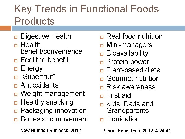 Key Trends in Functional Foods Products Digestive Health benefit/convenience Feel the benefit Energy “Superfruit”