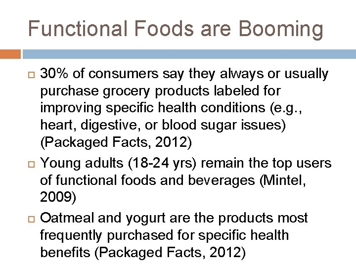 Functional Foods are Booming 30% of consumers say they always or usually purchase grocery
