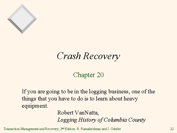 Crash Recovery Chapter 20 If you are going to be in the logging business,