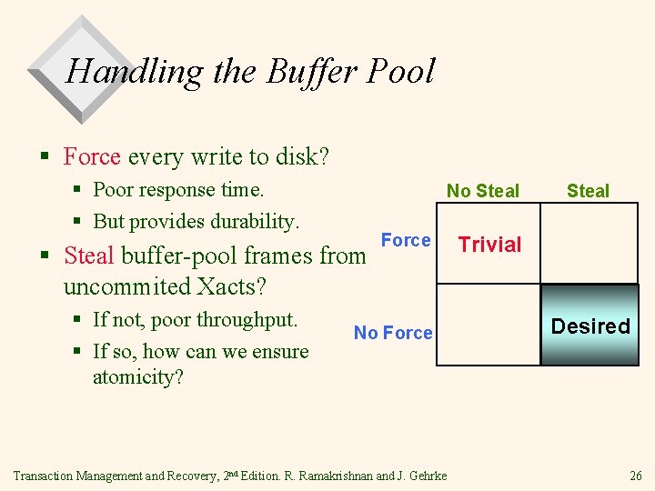 Handling the Buffer Pool § Force every write to disk? § Poor response time.
