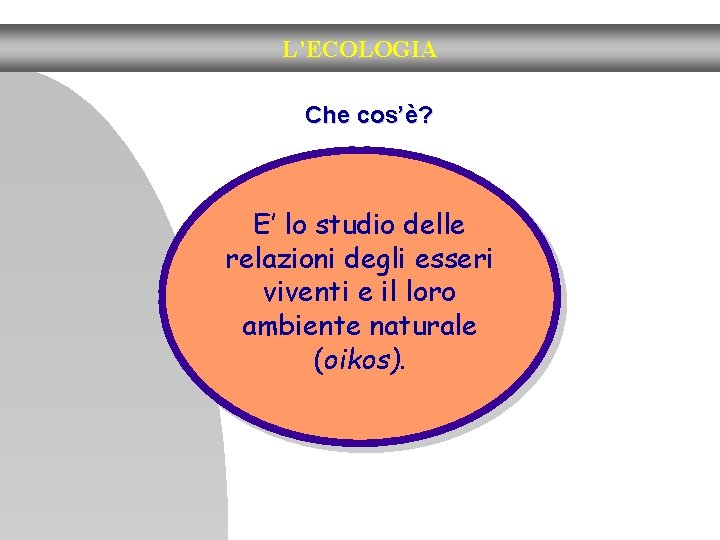 L’ECOLOGIA Che cos’è? E’ lo studio delle relazioni degli esseri viventi e il loro