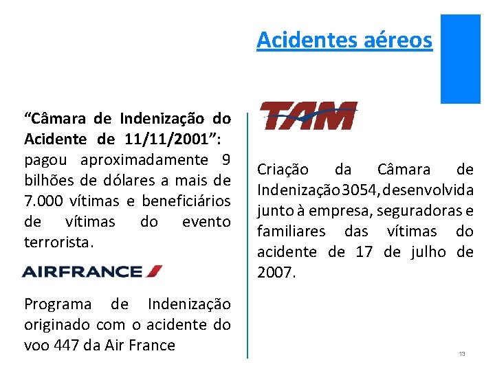 Acidentes aéreos “Câmara de Indenização do Acidente de 11/11/2001”: pagou aproximadamente 9 bilhões de