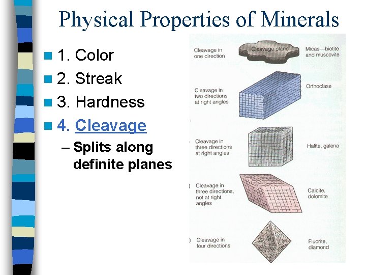 Physical Properties of Minerals n 1. Color n 2. Streak n 3. Hardness n