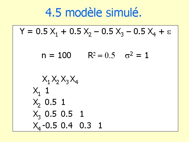 4. 5 modèle simulé. Y = 0. 5 X 1 + 0. 5 X