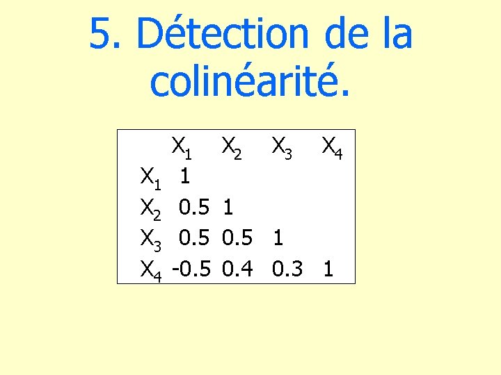 5. Détection de la colinéarité. X 1 X 2 X 3 X 4 X