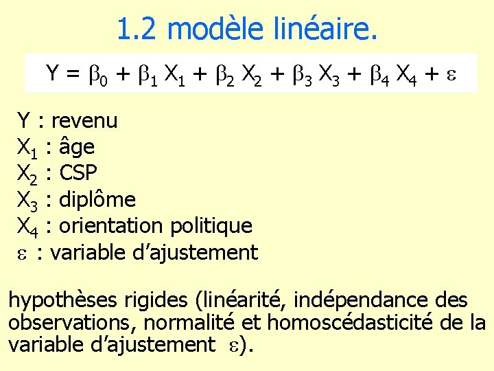 1. 2 modèle linéaire. Y = b 0 + b 1 X 1 +