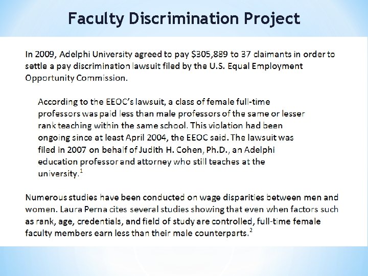 Faculty Discrimination Project Faculty Discrimination Project