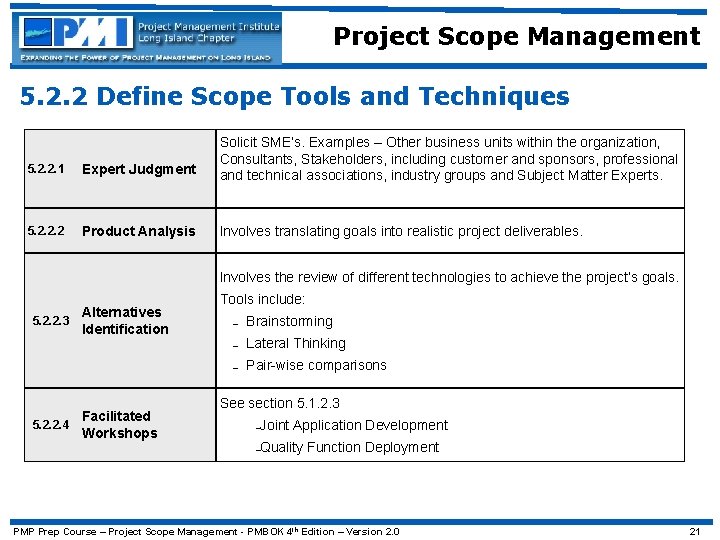 Project Scope Management 5. 2. 2 Define Scope Tools and Techniques 5. 2. 2.