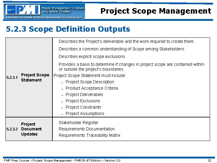 Project Scope Management 5. 2. 3 Scope Definition Outputs • Describes the Project’s deliverable