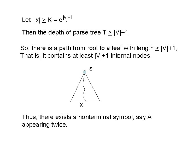 |v|+1 Let |x| > K = c. Then the depth of parse tree T