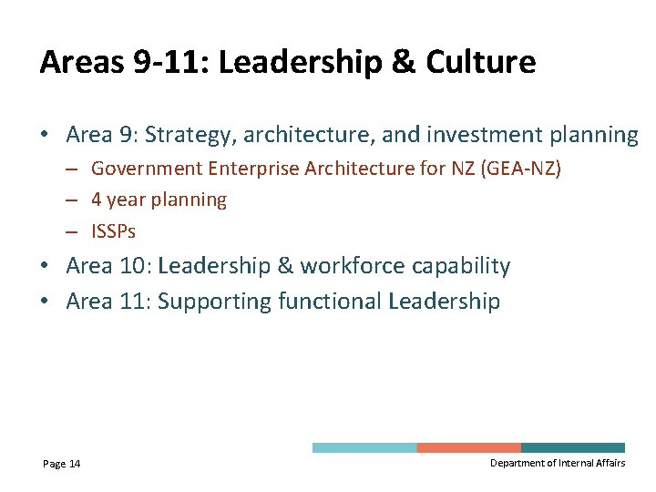 Areas 9 -11: Leadership & Culture • Area 9: Strategy, architecture, and investment planning
