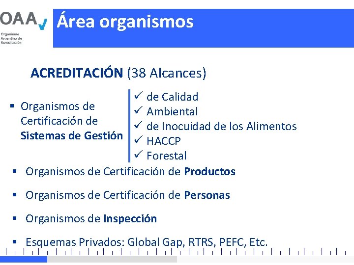 Área organismos ACREDITACIÓN (38 Alcances) ü de Calidad § Organismos de ü Ambiental Certificación