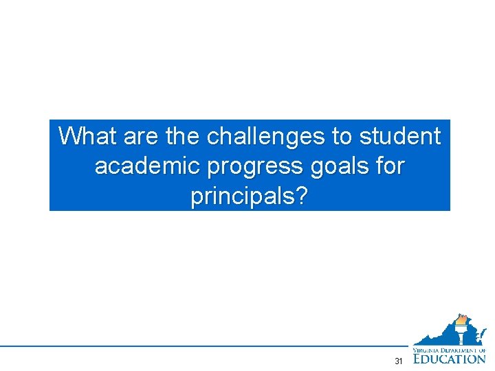 What are the challenges to student academic progress goals for principals? 31 