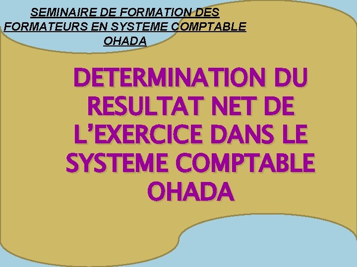 SEMINAIRE DE FORMATION DES FORMATEURS EN SYSTEME COMPTABLE OHADA DETERMINATION DU RESULTAT NET DE