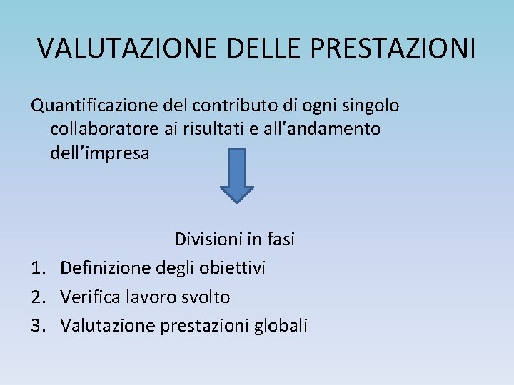 VALUTAZIONE DELLE PRESTAZIONI Quantificazione del contributo di ogni singolo collaboratore ai risultati e all’andamento