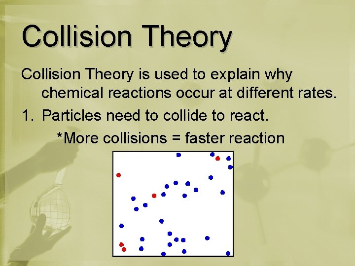 Collision Theory is used to explain why chemical reactions occur at different rates. 1.