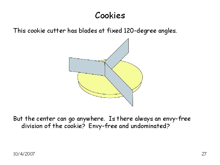 Cookies This cookie cutter has blades at fixed 120 -degree angles. But the center