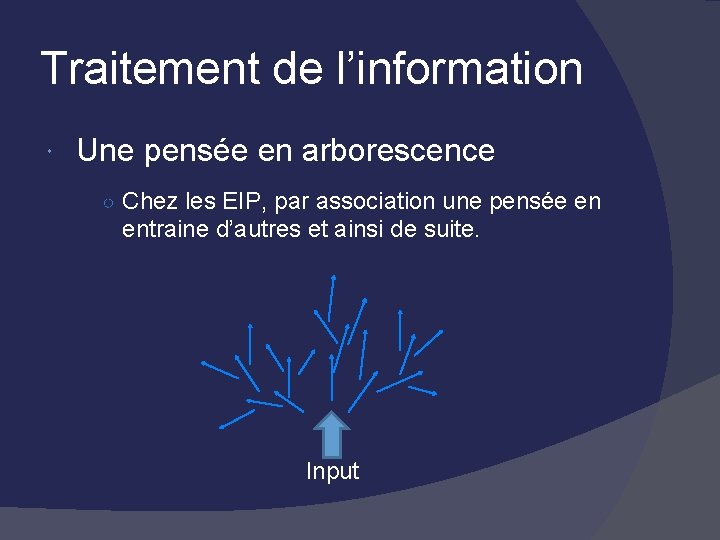 Traitement de l’information Une pensée en arborescence ○ Chez les EIP, par association une