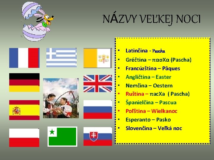 NÁZVY VEĽKEJ NOCI • Latinčina - Pascha • • • Gréčtina – πασΧα (Pascha)