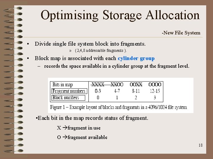 Optimising Storage Allocation -New File System • Divide single file system block into fragments.