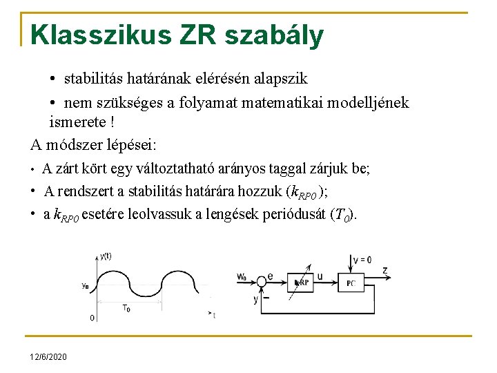 Klasszikus ZR szabály • stabilitás határának elérésén alapszik • nem szükséges a folyamat matematikai