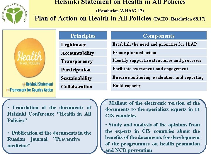 Helsinki Statement on Health in All Policies (Resolution WHA 67. 12) Plan of Action