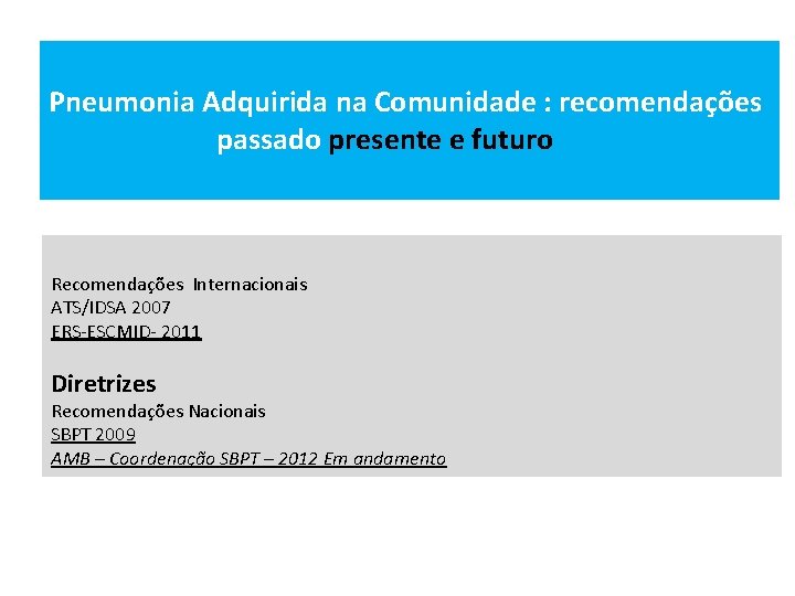 Pneumonia Adquirida na Comunidade : recomendações passado presente e futuro Recomendações Internacionais ATS/IDSA 2007