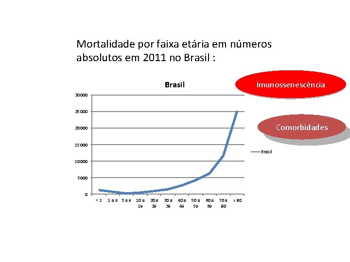 Mortalidade por faixa etária em números absolutos em 2011 no Brasil : Imunossenescência Brasil