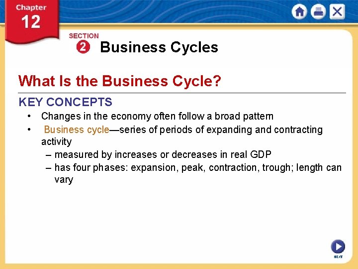 Business Cycles What Is the Business Cycle? KEY CONCEPTS • Changes in the economy