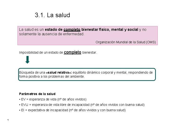 3. 1. La salud es un estado de completo bienestar físico, mental y social 3. 1. La salud es un estado de completo bienestar físico, mental y social
