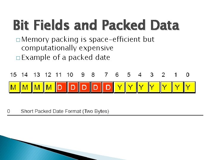 Bit Fields and Packed Data � Memory packing is space-efficient but computationally expensive �