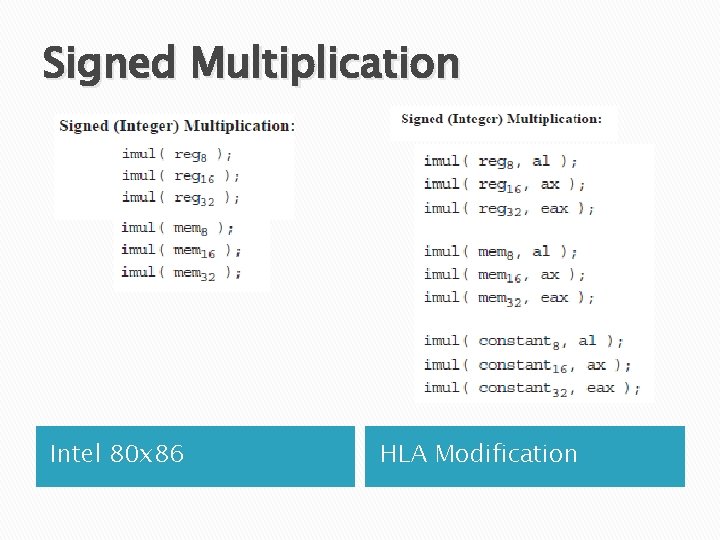 Signed Multiplication Intel 80 x 86 HLA Modification 