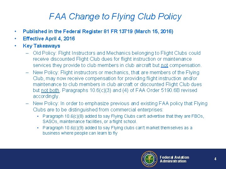 FAA Change to Flying Club Policy • • • Published in the Federal Register