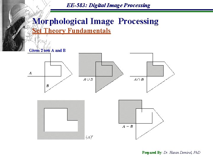 EE-583: Digital Image Processing Morphological Image Processing Set Theory Fundamentals Given 2 sets A