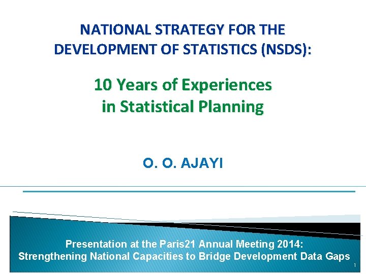 NATIONAL STRATEGY FOR THE DEVELOPMENT OF STATISTICS (NSDS): 10 Years of Experiences in Statistical