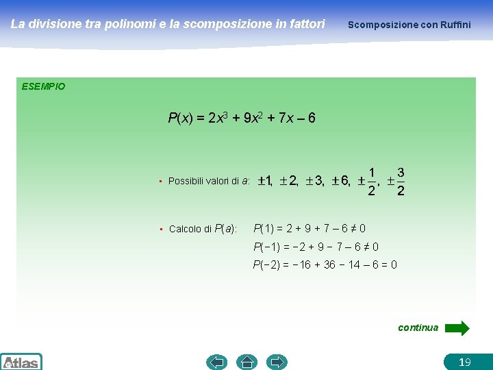 La divisione tra polinomi e la scomposizione in fattori Scomposizione con Ruffini ESEMPIO P(x)