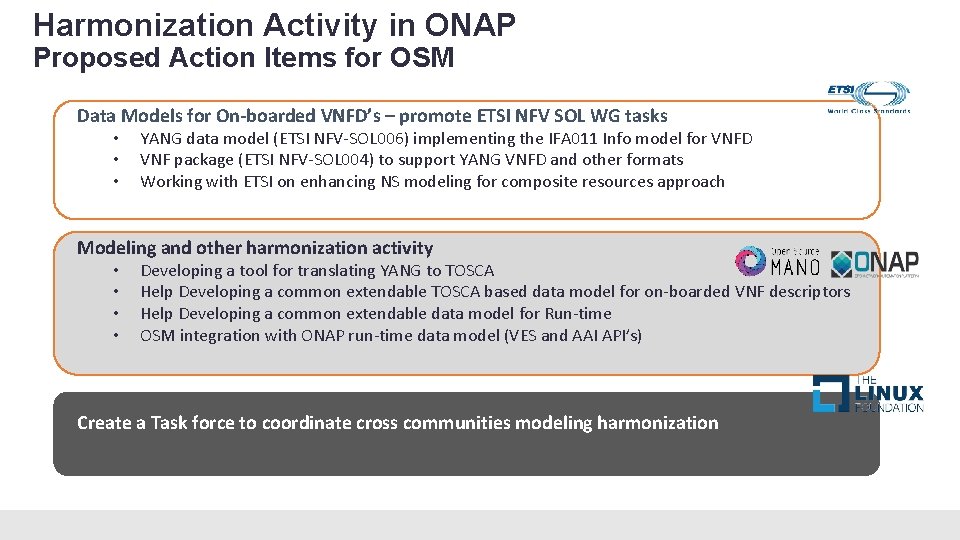 Harmonization Activity in ONAP Proposed Action Items for OSM Data Models for On-boarded VNFD’s