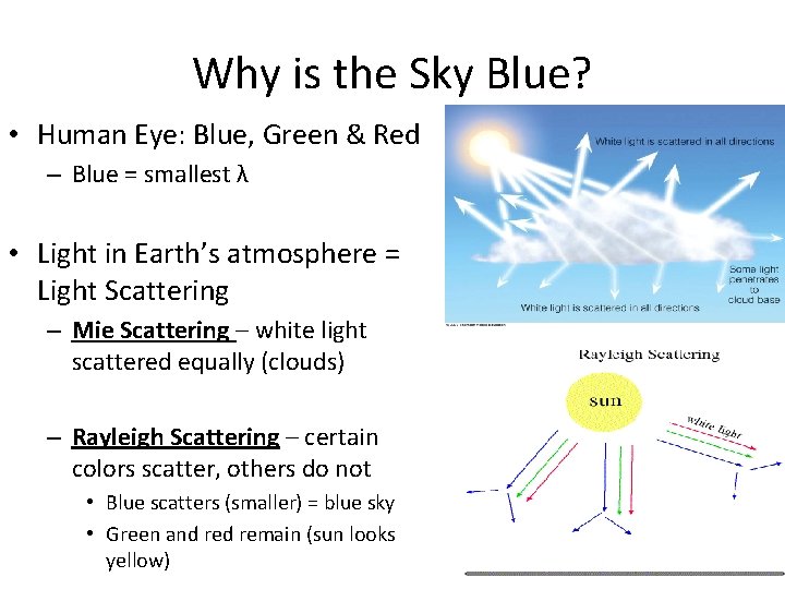 Why is the Sky Blue? • Human Eye: Blue, Green & Red – Blue