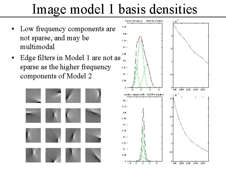 Image model 1 basis densities • Low frequency components are not sparse, and may