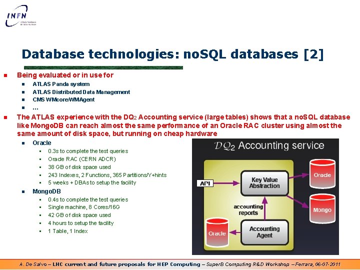 Database technologies: no. SQL databases [2] n Being evaluated or in use for n